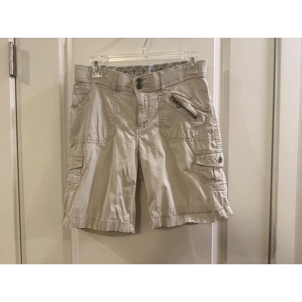 Lee Women Stone Beige Cargo Shorts Petite 4 Cotton Blend Mid Rise Utility 0568‎